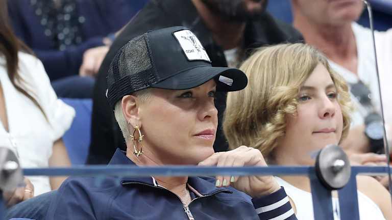 Musician Pink looks on during the title bout.
