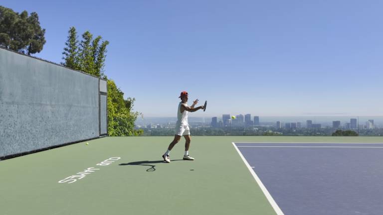 Ben hitting at James Goldstein’s tennis court, located high up a canyon in Beverly Hills.