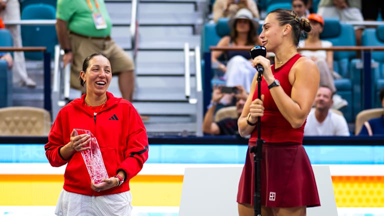 The two met again in Miami—on the court in the final, and for margaritas at the Tennis Channel desk—and the result was the same: Sabalenka in straights (7-5, 6-2). The Belarusian has won seven of her nine meetings with Pegula.